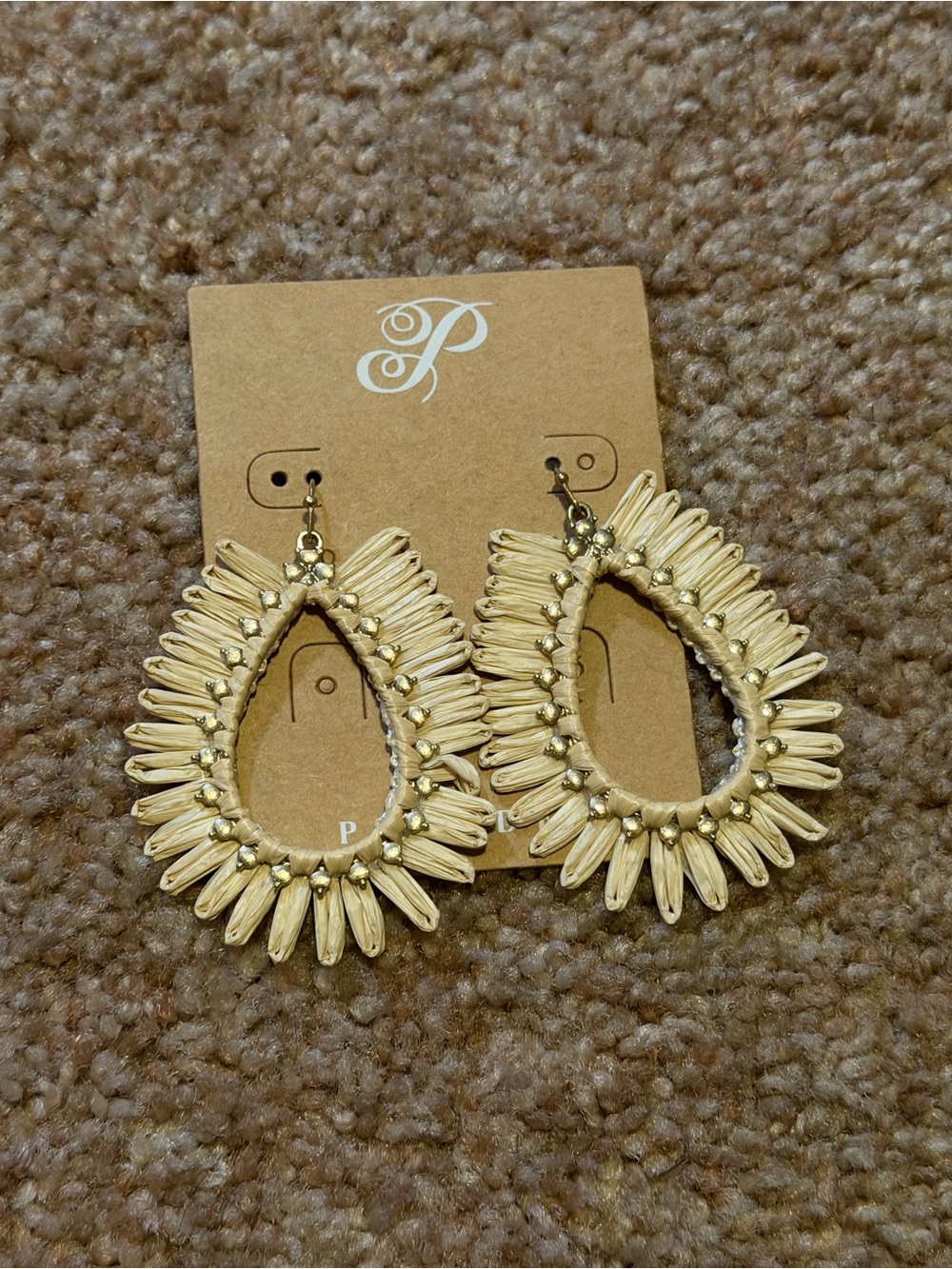 Plunders- stunning Pistachio Natural Raffia Teardrop Statement Earrings